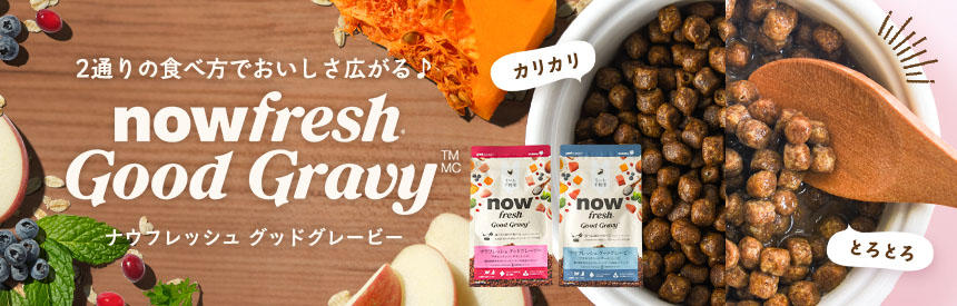 【新商品】ぬるま湯を加えるだけでおいしさ広がる◎ドライフード「ナウフレッシュ グッドグレービー（GG）」
