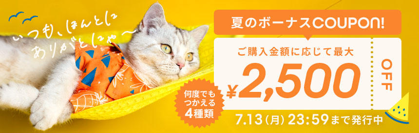 【7/13(月)23:59まで】最大2,500円◎4種類の夏のボーナスクーポン