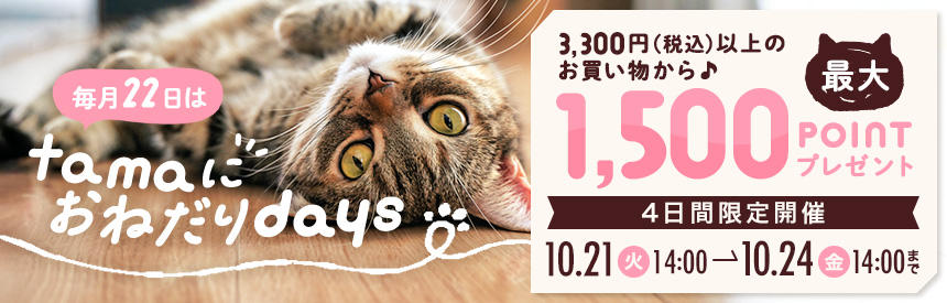 【10/24(金)14時まで】毎月22日は「tamaにおねだり」の日！《3,300円以上》のお買い物でも◎最大1,500ポイントプレゼント