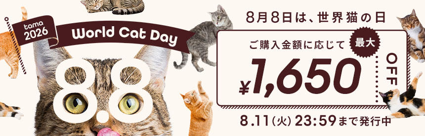 【8/11(火)23:59まで】最大1,650円「世界猫の日」特別クーポン